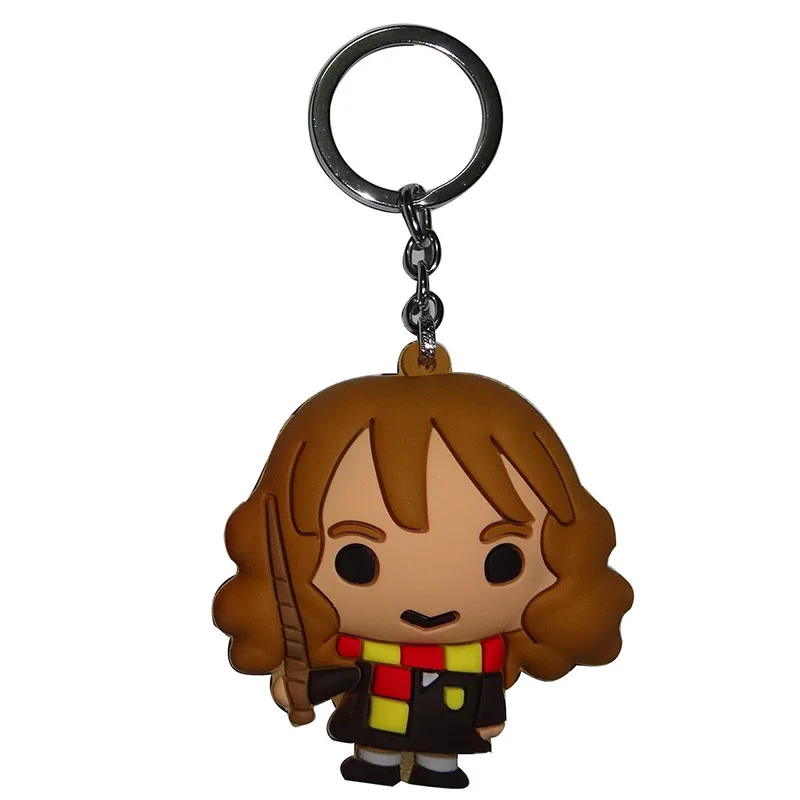 HP Harri with Brooms PVC 3D Keychain Toys Hedwig Dobby HARRI Hermione Owl Ron Figure Key Ring Pendant Toys For Children keychain