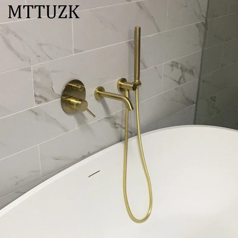 MTTUZK Твердый латунный матовый золотой настенный набор для душа с креплением
