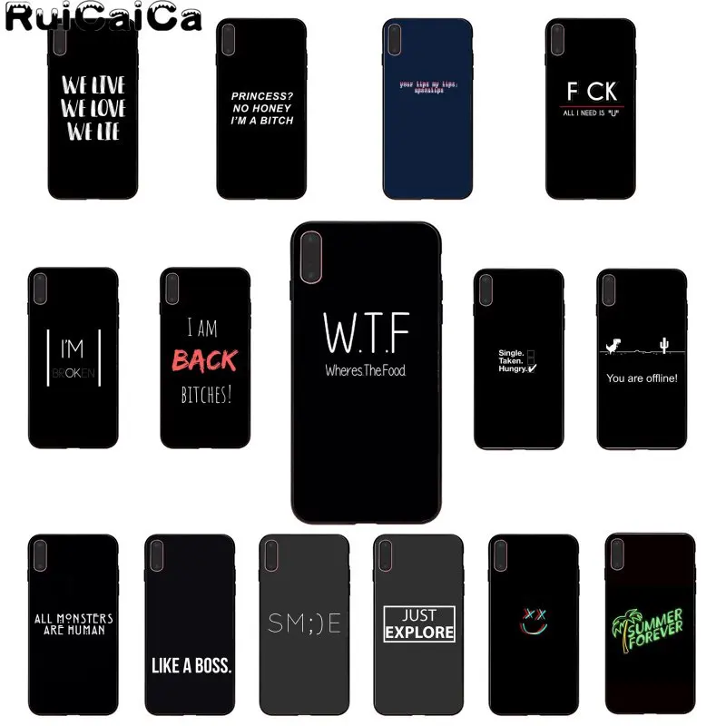 RuiCaiCa цветной текст на черном фоне DIY рисунок чехол для телефона чехол для iPhone 5 5Sx 6 7 7plus 8 8Plus X XS MAX XR