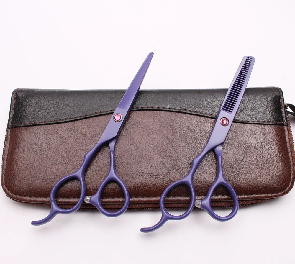 Left-Hand 5.5" Engraving Logo Violet Professional Hairdressing Scissors Cutting Thinning Shears Hair Set C8001 | Красота и - Фото №1