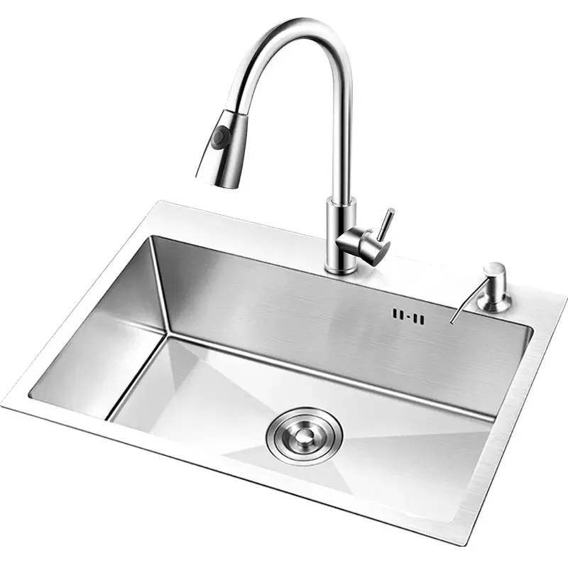 stainless steel stain brushed kitchen sinks upmount 1 3 mm thickness with basket and drain handmade single bowel kitchen sinks free global shipping