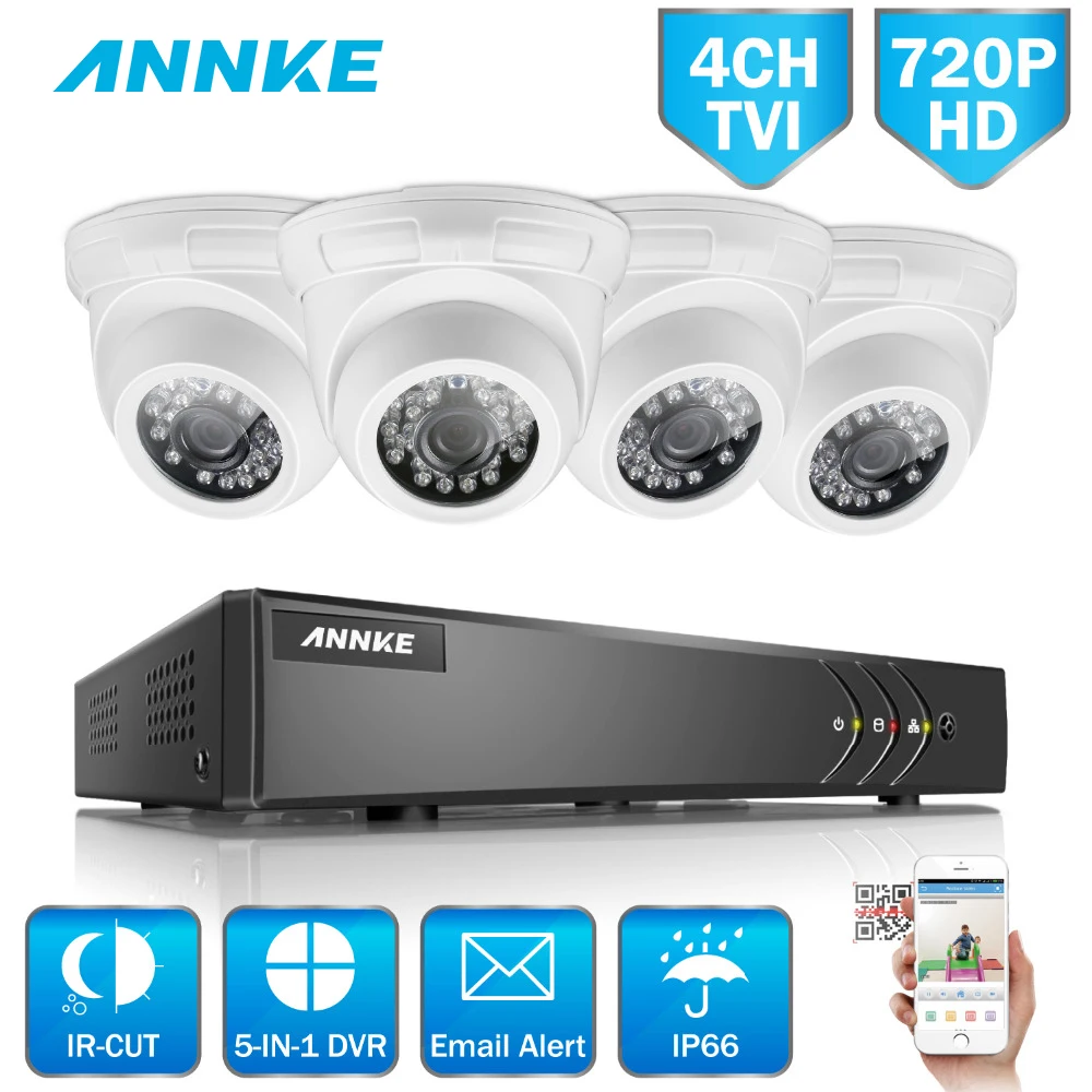 ANNKE HD 4CH CCTV комплект системы 720P DVR 4PCS 1200TVL ИК на открытом воздухе камера 4 каналы