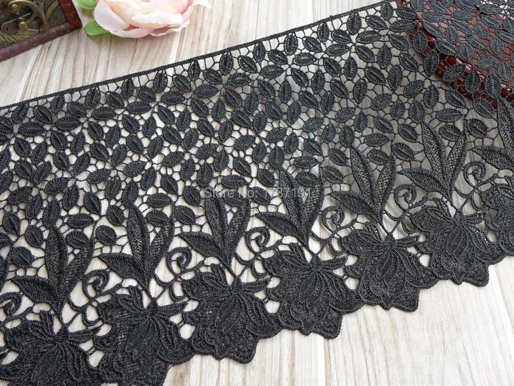 5 ярдов красивая кружевная тесьма с листьями для вязания крючком Черная ткань 20