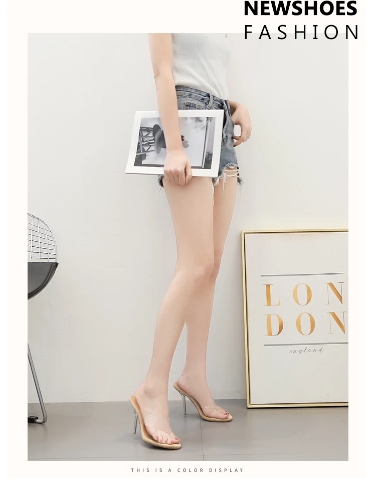 Lady Transparent Clear Block Heels Flip Flop Slippers Jelly Sexy Party Sandals Shoes Summer Women Crystal 11cm High Heels Mules