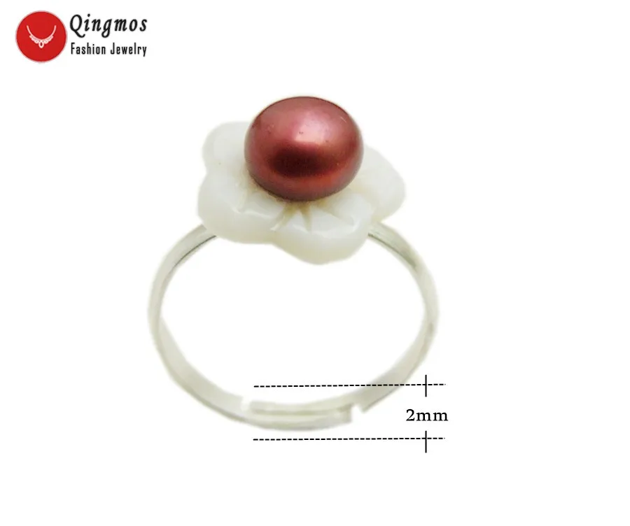 Qingmos Natural Red Pearl Ring for Women With White Shell Flower &amp 7-8mm Flat Opening Adjustable #8-#9 Jewelry rin41 | Украшения и