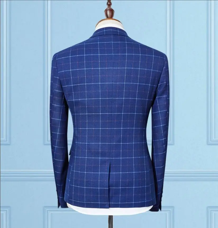 Куртка+ жилет+ брюки) мода сетка полоса Мужская Slim Fit деловой Свадебный костюм мужской Жених Лучший мужской костюм
