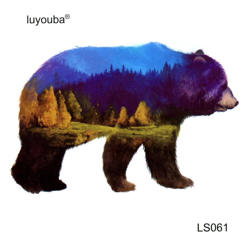 20 шт. натуральные водонепроницаемые временные татуировки с медведем для мужчин