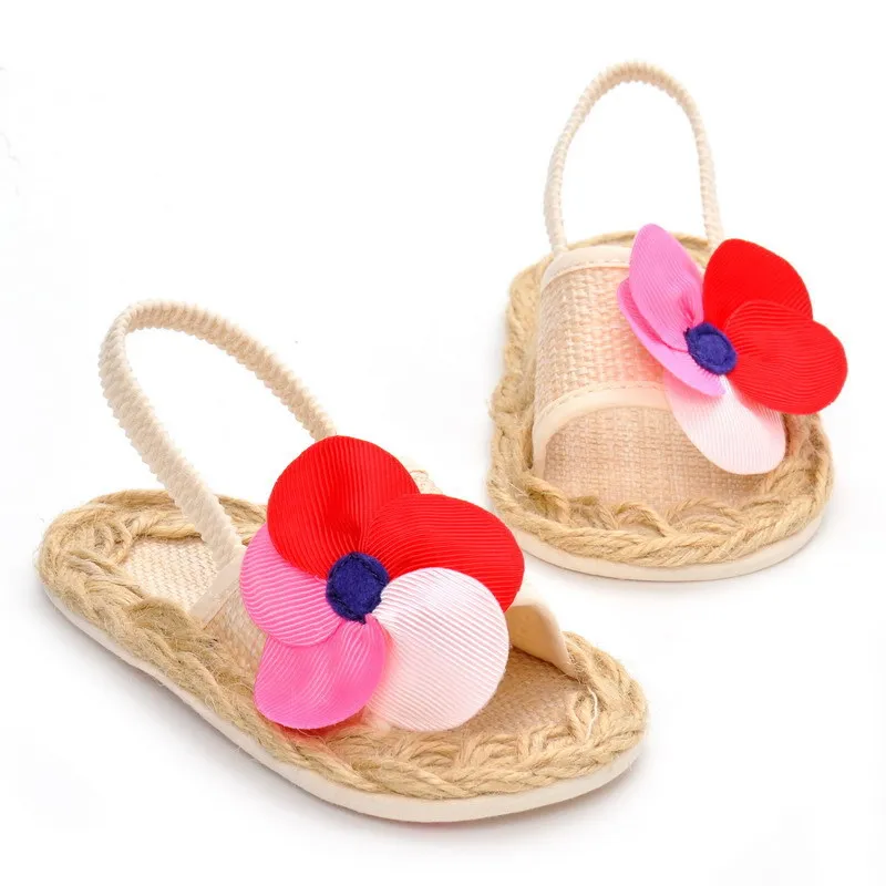для новорожденных Твердые нескользящей Дышащие младенца сандалии Ротанг цветы