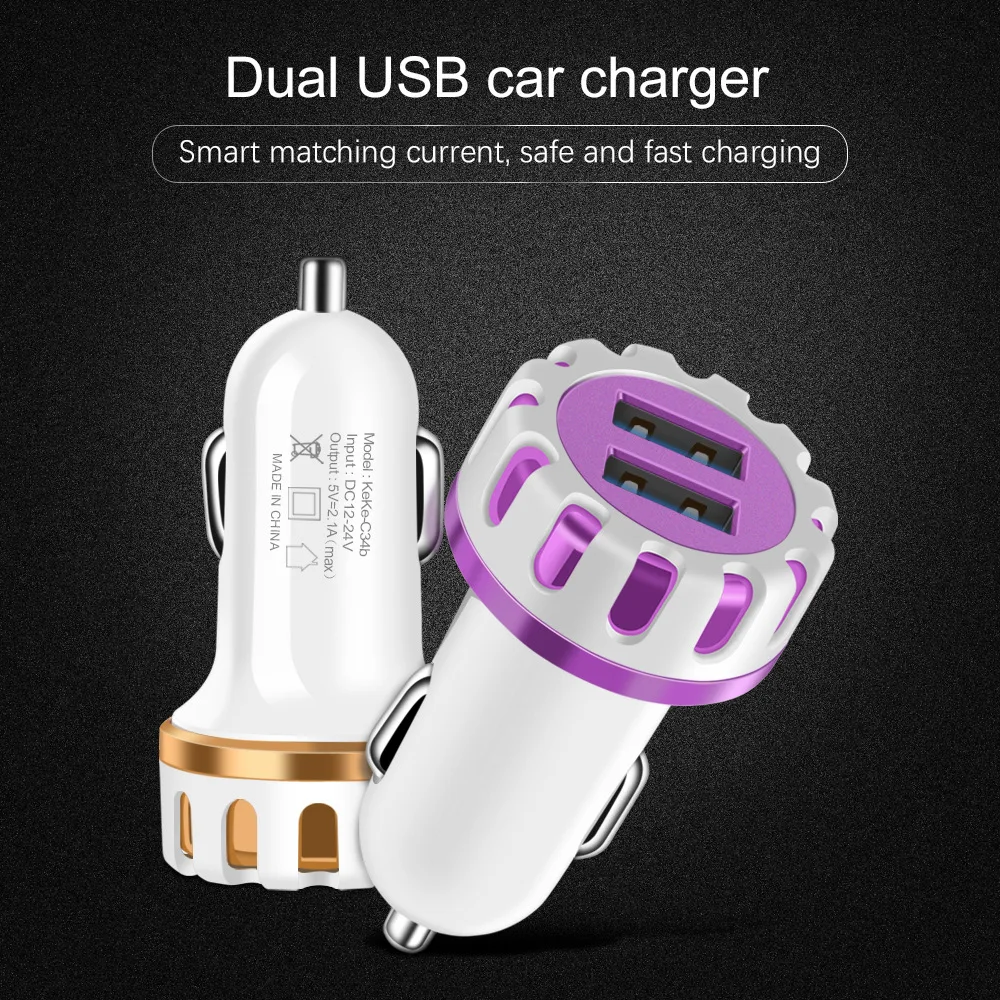 Универсальное автомобильное зарядное устройство Micro Dual USB кабель для