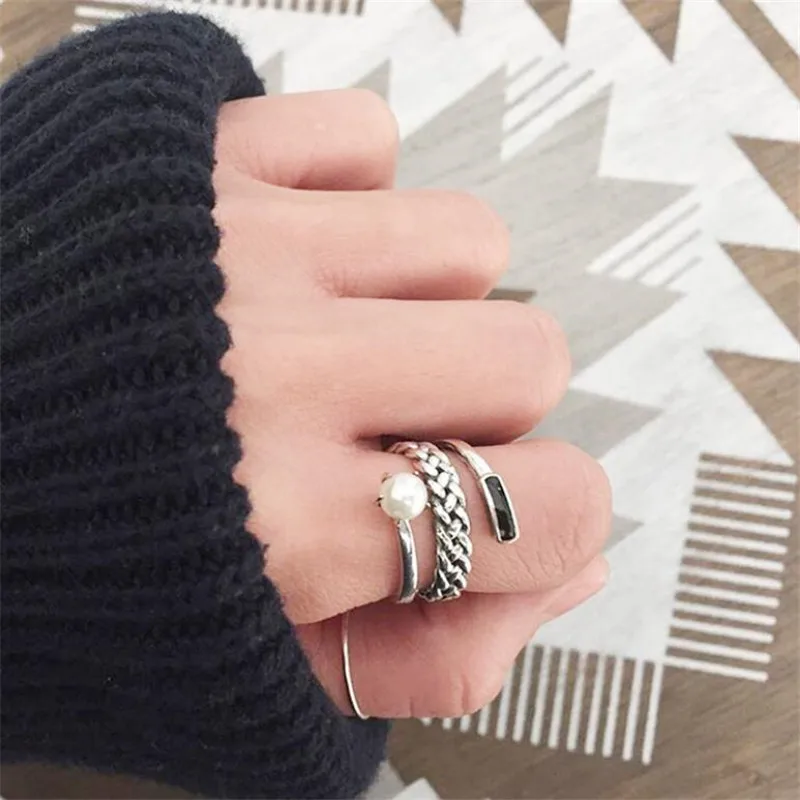 Винтажный дизайн Серебро S925 Кольца для женщин Мода Tthree Layers Weave ювелирные изделия