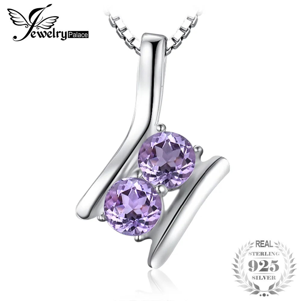 JewelryPalace модные 0.6ct натуральная аметистами 2 камень кулон Цепочки и ожерелья S925