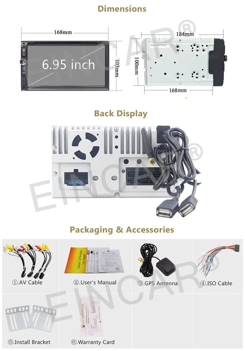 Спереди/backup Камера + 6.95 'ɽvd-плеер Android 6.0 в тире автомагнитол двойной 2din GPS
