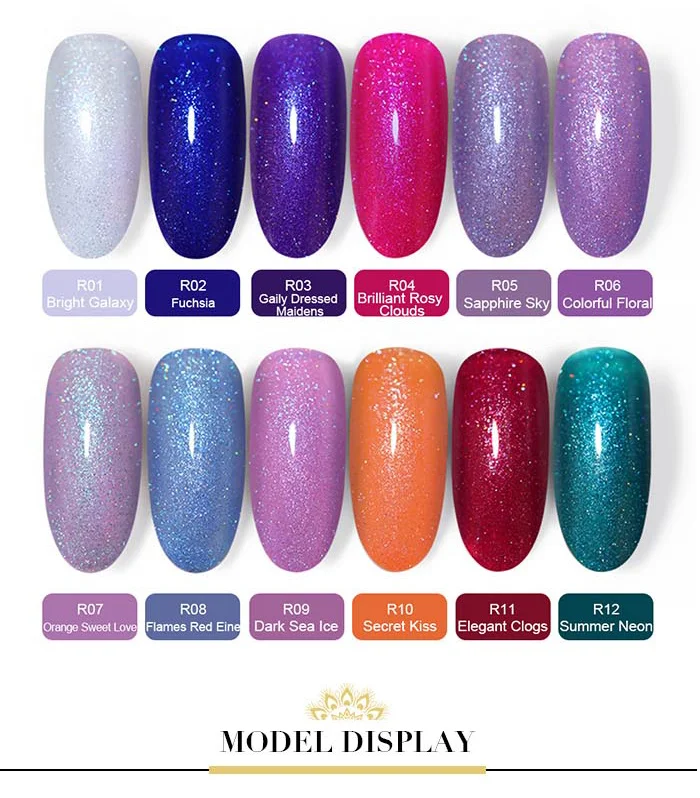 BORN PRETTY 6ml Rainbow Holographic UV Gel Soak Off Sequins Shimmer Glitter Colorful Nail Gel Polish UV LED Nail Art Manicure