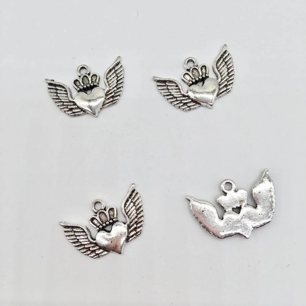 

16 pcs Hot love heart angel wing charms Pendants fit DIY Handmade necklace earring bracelet Jewelry Making
