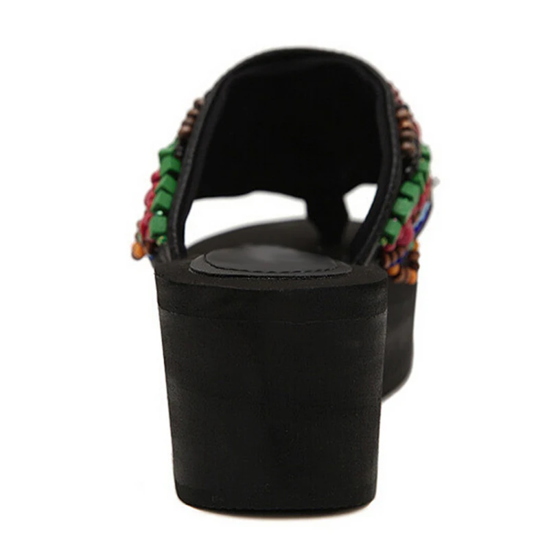 Богемные женские летние шлепанцы на платформе в национальном стиле со шнурками и