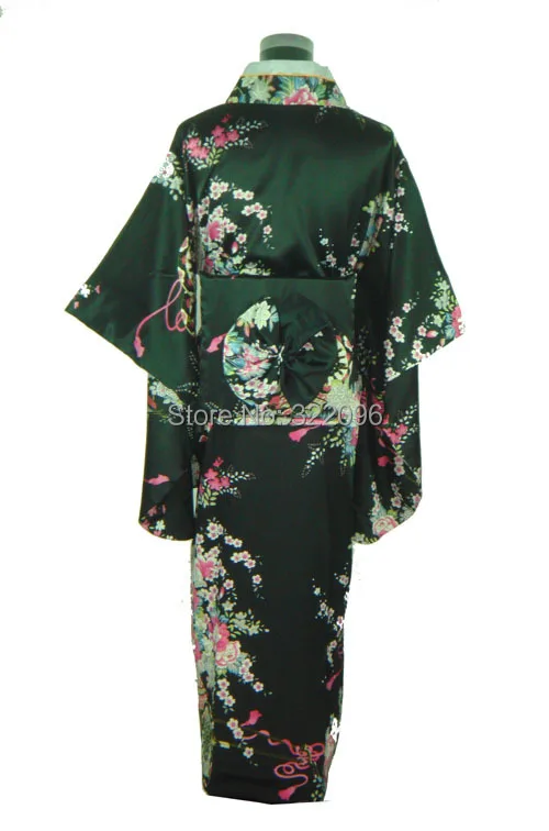 

Shanghai Story hot sale Vintage Japanese Style Dress Japan Women's Silk Satin Kimono Yukata Evening Dress Black color H0037