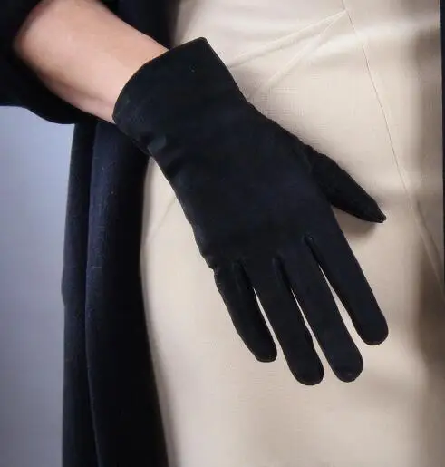 

Women'a natural sheepskin leather black driving glove lady's genuine suede leather glove R621
