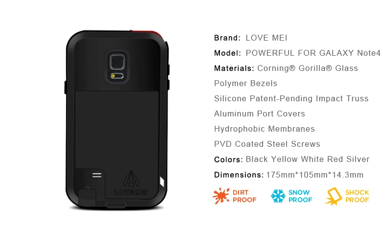 Для samsung GALAXY Note 3/N9000 чехол LOVE MEI Шок Грязь Доказательство водостойкий