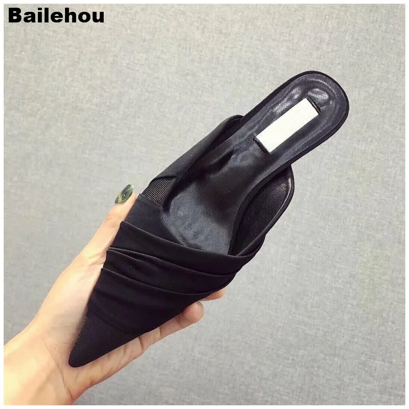Bailehou/2019 г. весенние женские шлепанцы на каблуке обувь с острым носком низком