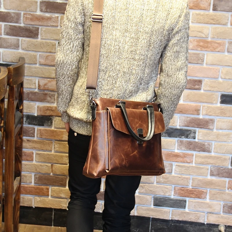 Кожаный портфель Tidog для мужчин|crazy horse leather|horse leathermale briefcase |