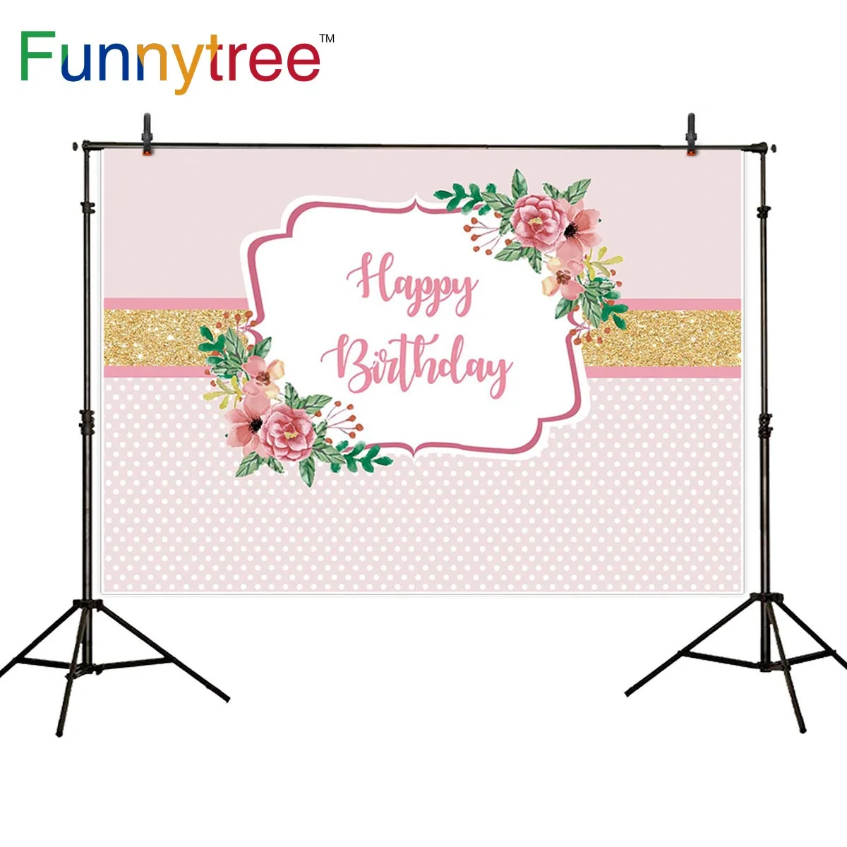Фон Funnytree для фотосъемки на день рождения в горошек золотые полосы цветочный фон