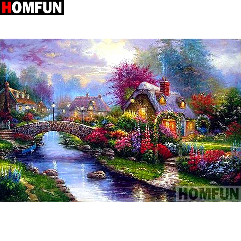 Алмазная 5D картина HOMFUN Цветочный пейзаж вышивка крестиком полная выкладка