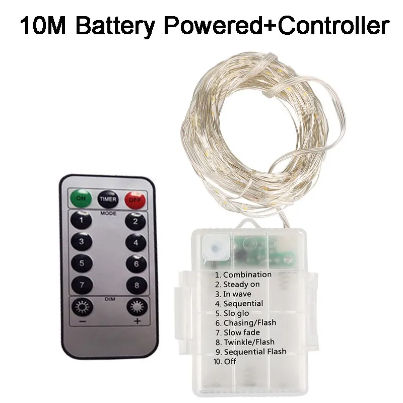 10M 100LED Control Водонепроницаемый Сказочный светильник, Рождественский светильник s, уличный светильник, led decoracion, серебристый медный провод, светильник для свадьбы, рождественские, вечерние - Испускаемый цвет: 10M 100LED Control