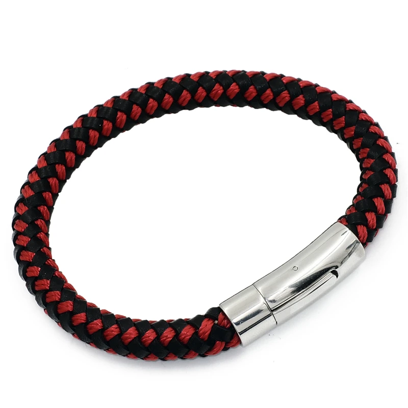 8 мм мужской браслет из натуральной кожи и нейлона нержавеющей стали с магнитным