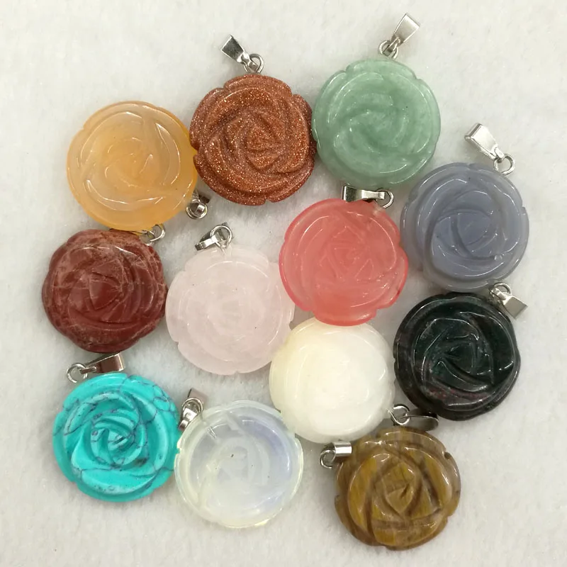Оптовая продажа Ассорти натуральный смешанный камень Кулон талисман роза цветок