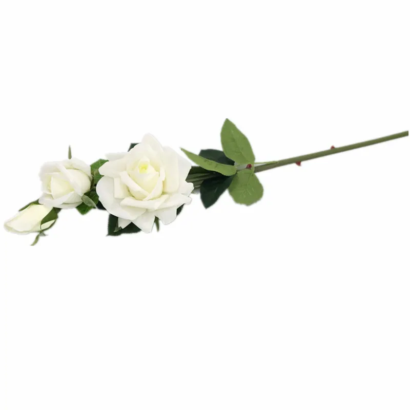 white Искусственные цветы Flone, 3 головки, роза, латекс, настоящее прикосновение, цветочное моделирование, цветок, ветка, Свадебная вечеринка, украшение для дома, столовой - Цвет: white