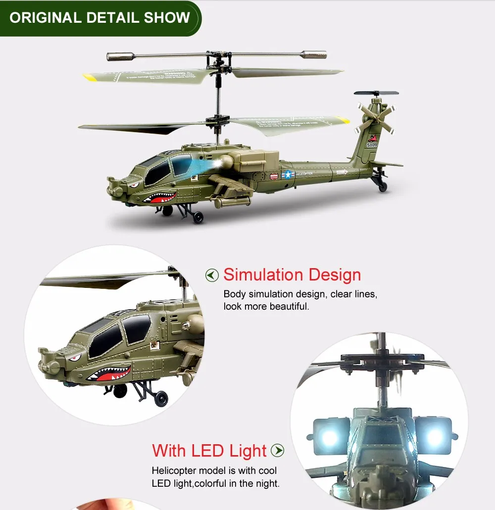 3.5CH Радиоуправляемый вертолет S109G AH-64 боевые самолеты Apache моделирование с светодиодный светильник летающие радиоуправляемые игрушки