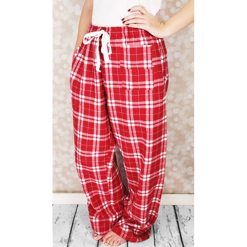 Женские клетчатые брюки La MaxZa свободные повседневные зеленого и красного цвета