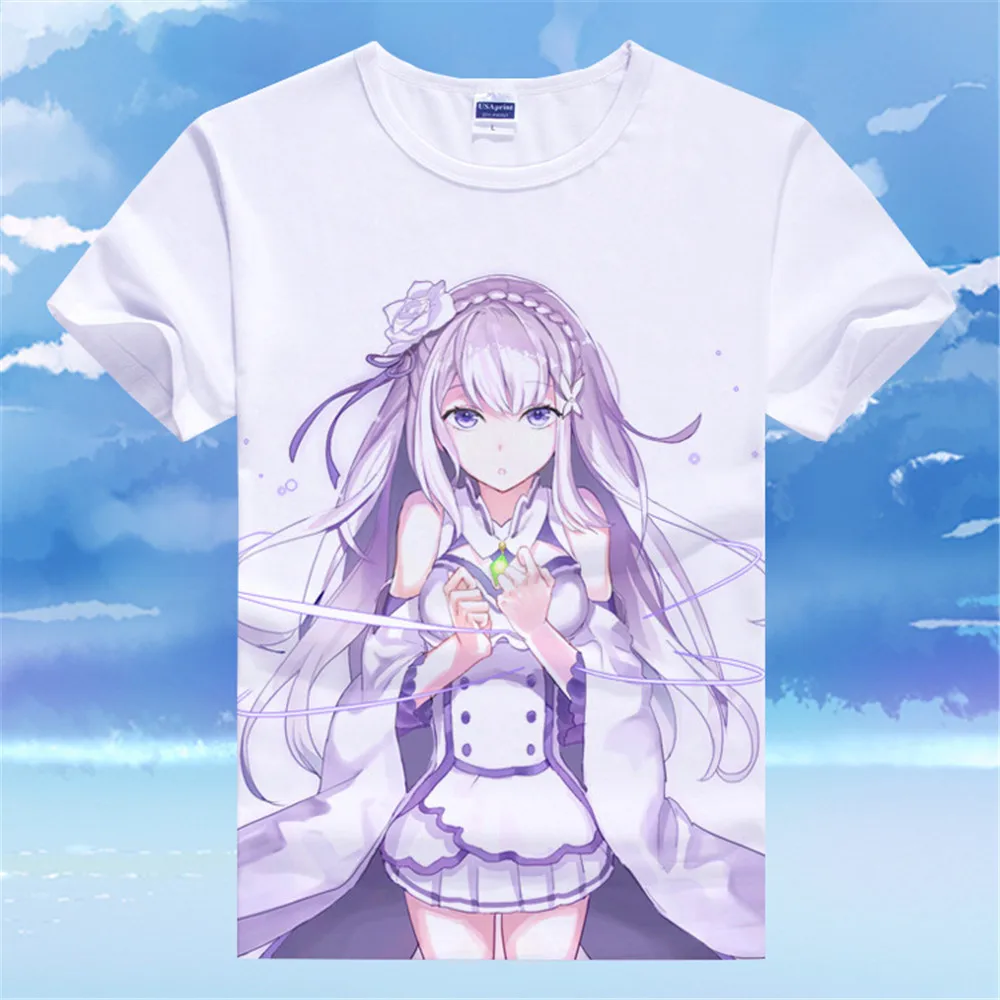 Футболка для косплея Re:Zero кара хаджимера Isekai Seikatsu аниме Эмилия Рем футболка