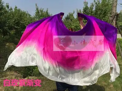 Дешевые натуральный шелк вуали шали для танца живота 3 градиентных цвета шелковые шарфы для танцев сцены - Цвет: Color 4
