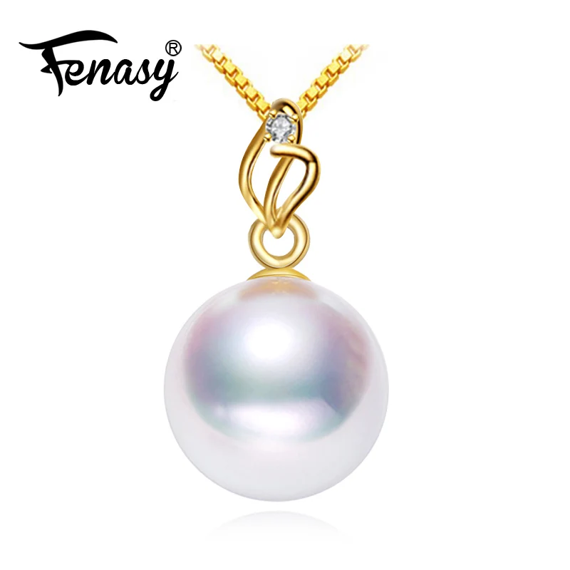 

FENASY 18K Gold Pendant Pearl Jewelry Pendant Necklace Women For Lovers Fine Jewelry Pearl Pendant With 925 Silver Necklace