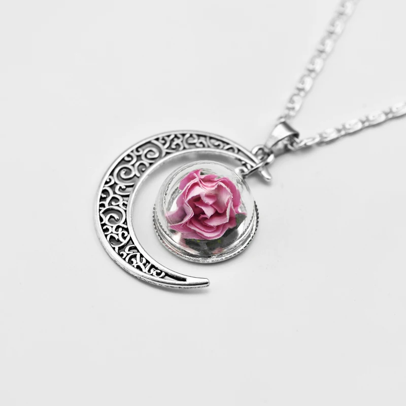 Новое ожерелье с сушеными цветами на заказ полой луной посеребренное Луной