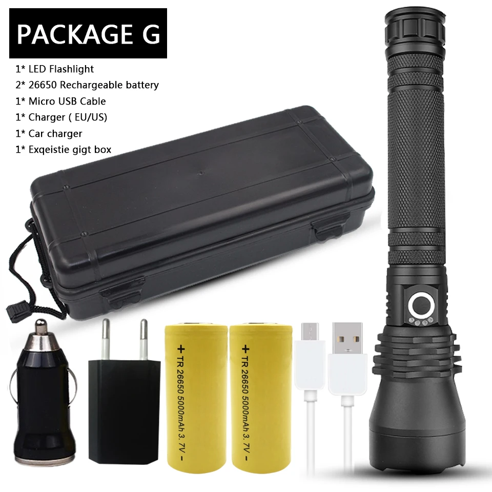 Package G XLamp xhp70.2 самый мощный светодиодный фонарик usb Zoom фонарь xhp50 18650 или 26650 перезаряжаемый аккумулятор - Испускаемый цвет: Package G