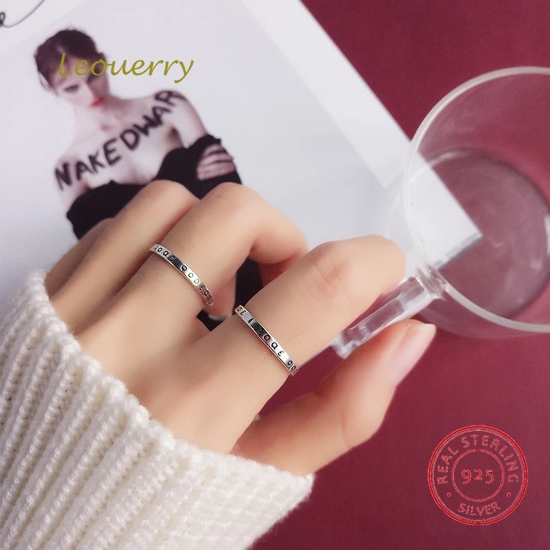 Leouerry 925 Sterling Silver Vintage Greece Letters Open Rings Wild Fashion Retro Finger Women Fine Jewelry Charms | Украшения и