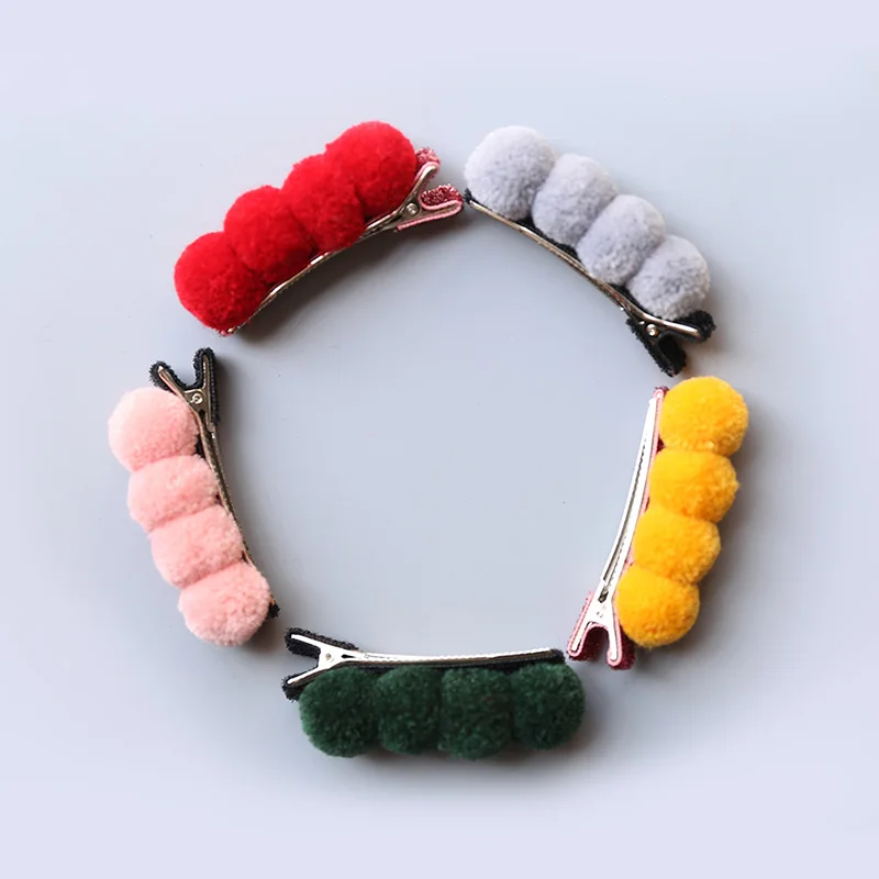 20 шт./лот плюшевая заколка для волос с помпоном девочек красная серая желтая
