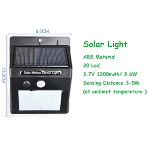 20 Led Eoyizw солнечные Настенные светильники 20/37/54/118 светодио дный яркий свет безопасности движения Сенсор ночью аварийного Водонепроницаемый открытый Солнечный свет - Испускаемый цвет: 20 Led