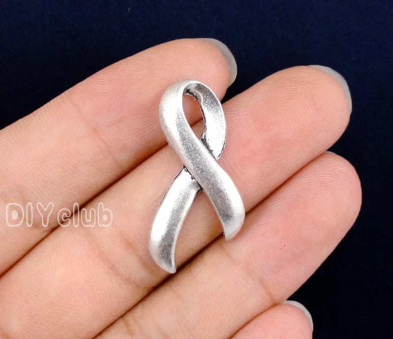 

50pcs-Antique Silver Awareness Ribbon Charms Pendant 31x16mm