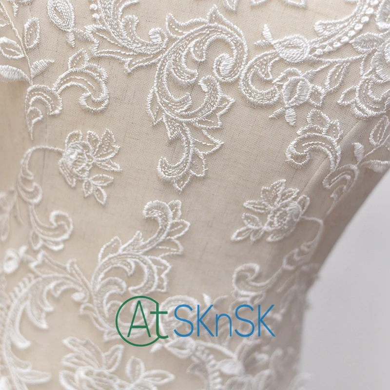 2017 французская кружевная ткань цвета слоновой кости вышивка Кружевная