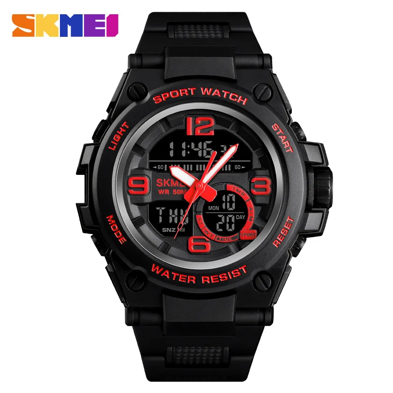 Red watch SKMEI Роскошные Мужские аналоговые цифровые часы, армейские военные спортивные часы, 5 бар, водонепроницаемые мужские наручные часы, Relogio Masculino 1452 - Цвет: Red watch