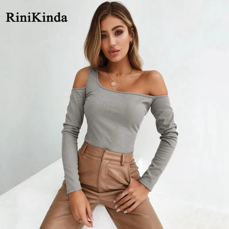 RINIKINDA новинка женская футболка с длинным рукавом открытая однотонная