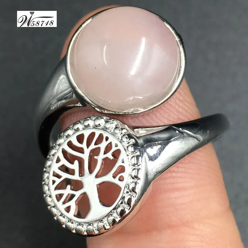 Pink Crystal MC7607 Тигровый глаз лазурит авантюрин Howlite Кристалл Jaspe Синий Песок Сердолик круглое дерево художественное кольцо 7~ 1"(США) Регулировка WB689 - Цвет основного камня: Pink Crystal MC7607