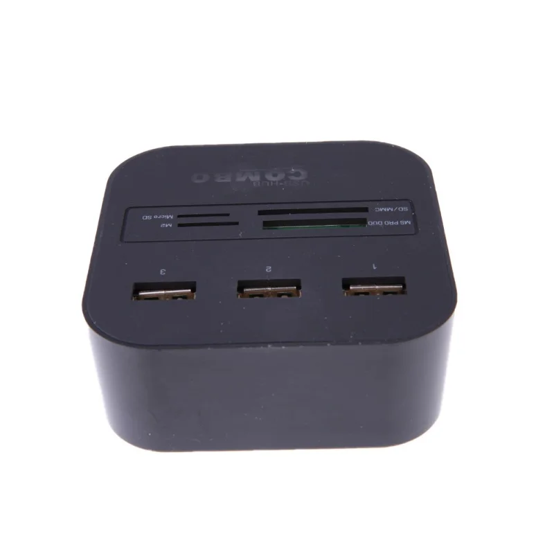 Черный 3 Порты и разъёмы USB кардридер многопортовый usb-адаптер комбо для портативных ПК Поддержка микро TF SD M2 MS SDHC MMC карты USB Hub 2,0 - Цвет: Черный