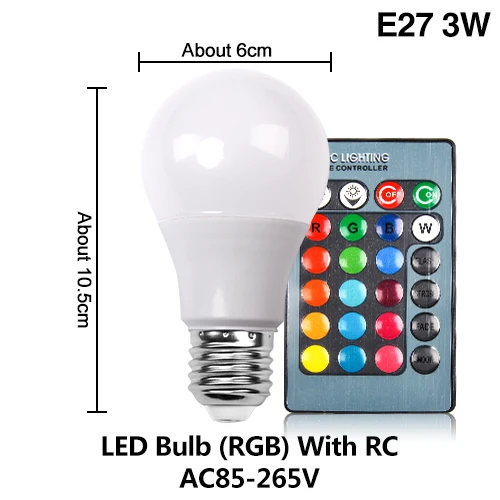 E27 3W With RC E27 E14 RGB светодиодный лампы дистанционного Управление лампа Цвет Magic Точечный светильник 3W 5W 10W светодиоидная лампа с регулируемой яркостью 24key светодиодный Ночной светильник 110 В 220 праздничные бар - Испускаемый цвет: E27 3W With RC