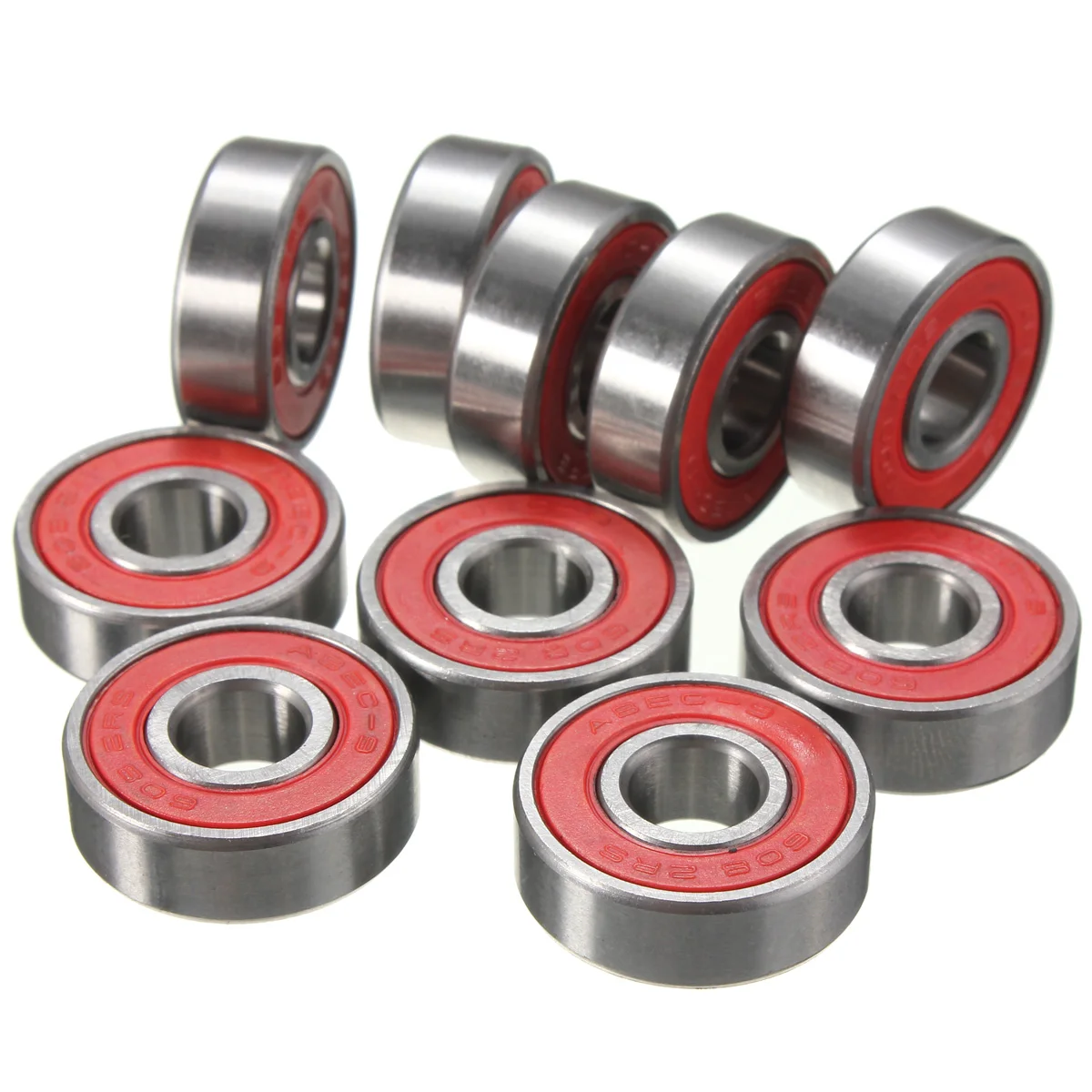 10 шт., ABEC-9, 608 2RS, роликовый скейт, роликовый подшипник, антикоррозийный скейтборд, подшипник колеса, красный, герметичный, 8x22x7 мм, вал