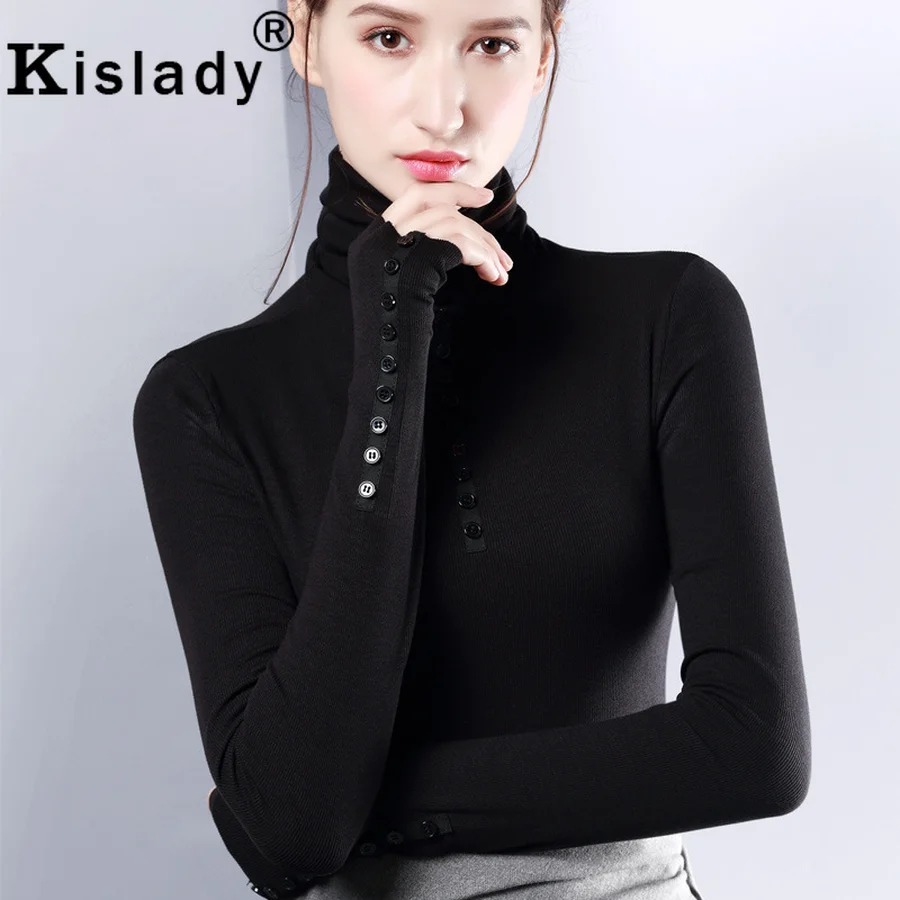 Kislady Осень Зима Винтаж дикий футболка Простой Длинный рукав руки женские рубашки размера плюс теплый водолазка джемпер XXXL