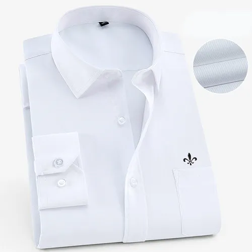 Мужская рубашка с длинным рукавом Camisa Social Masculina, классические мужские рубашки, официальная деловая рубашка с вышитым логотипом - Цвет: 1-153WHITE-X